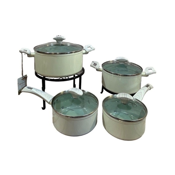 Master‎ Class Cookware 8-Pc. Set Casserole & Saucepan With Glass Vented Lids NEW